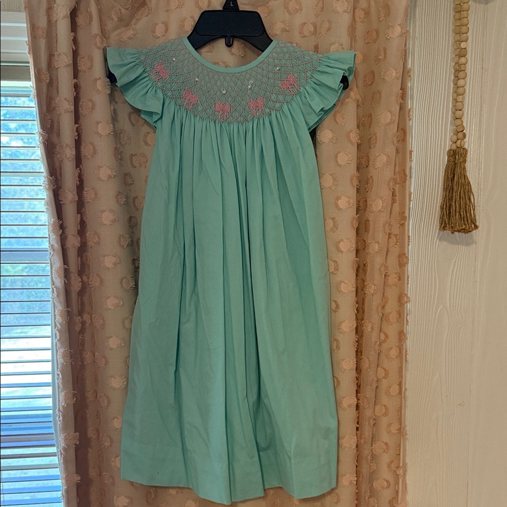 Adorable Aqua Kids Dress with Pink Embroidery